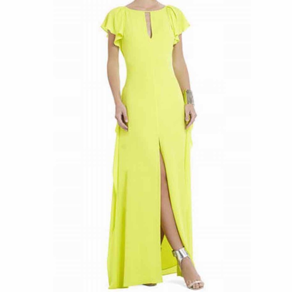 BCBGMaxAzria Bright Lime Flutter Maxi NWT $89 Firm